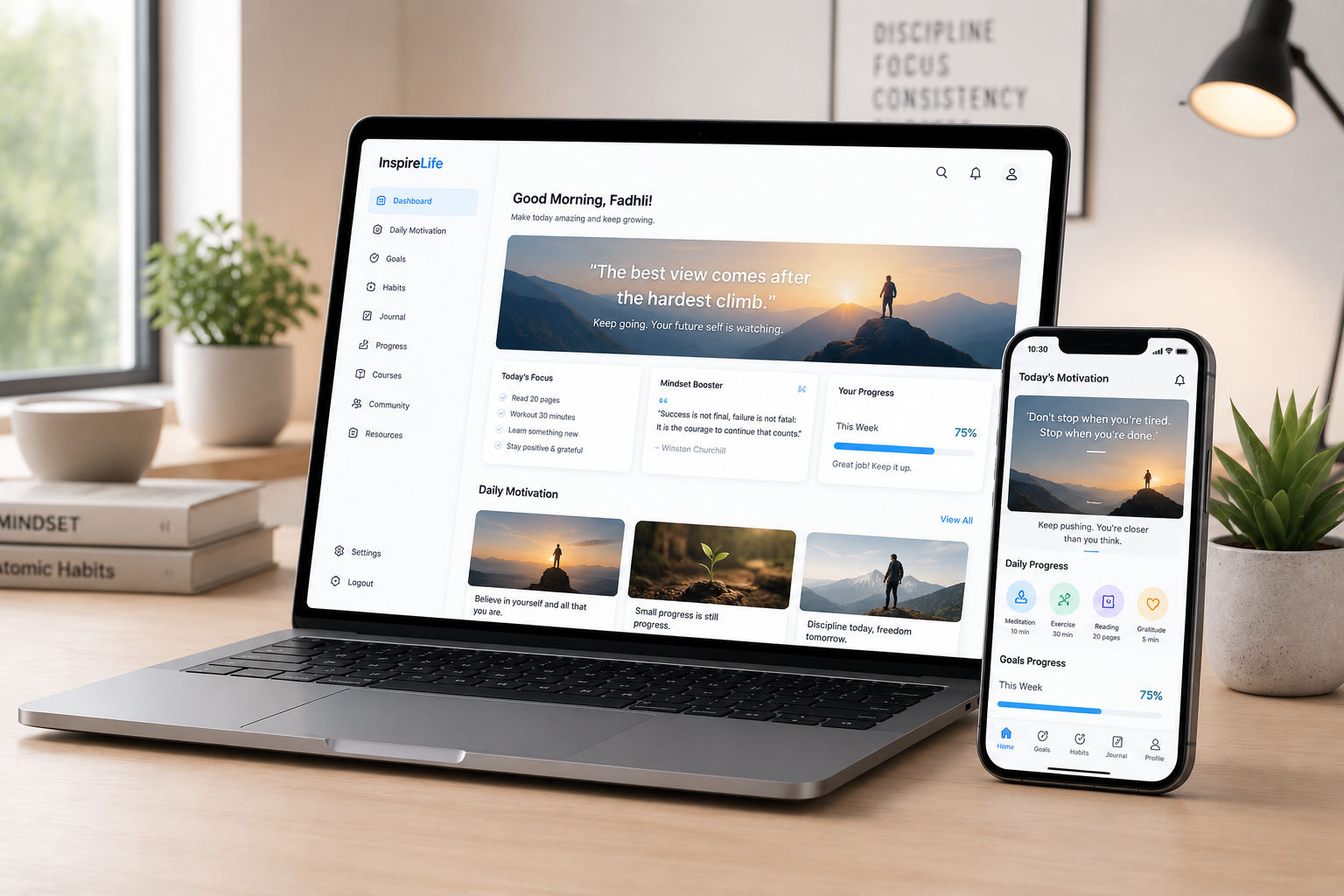 27KEYS motivation and personal growth dashboard preview on laptop and phone